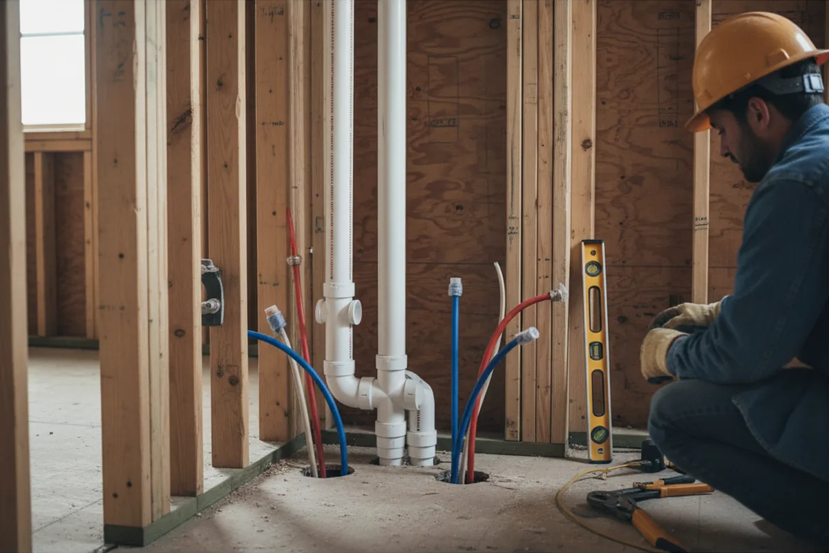 Drain and supply rough-in during Leak Detection in Horicon